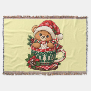 Cute Teddy Bear Christmas Mug Woven Throw Blanket