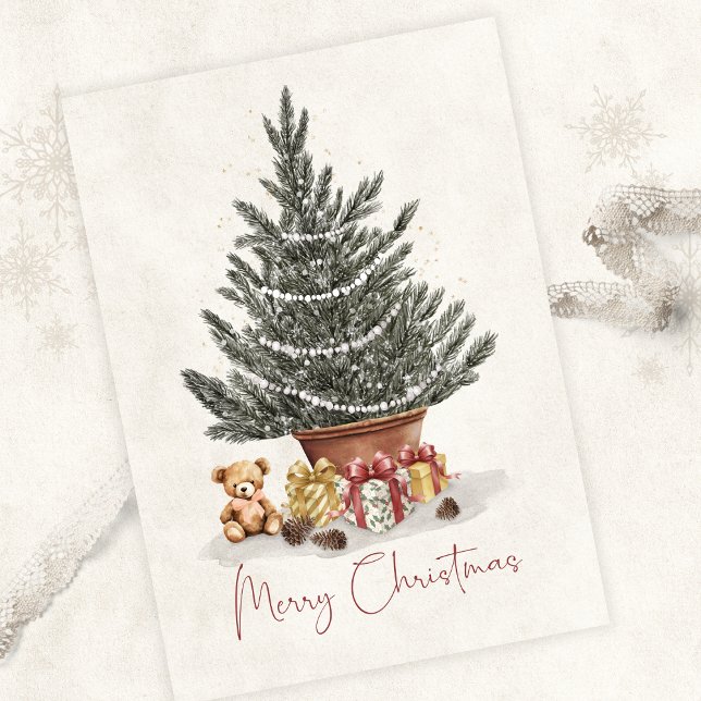 Cute Teddy Bear Christmas Tree Card (Close Up Front)