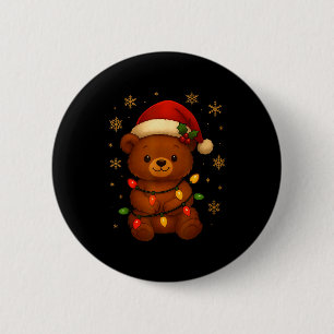 Cute Teddy Bear Christmas Tree Lights Santa Hat Fu 2 Inch Round Button