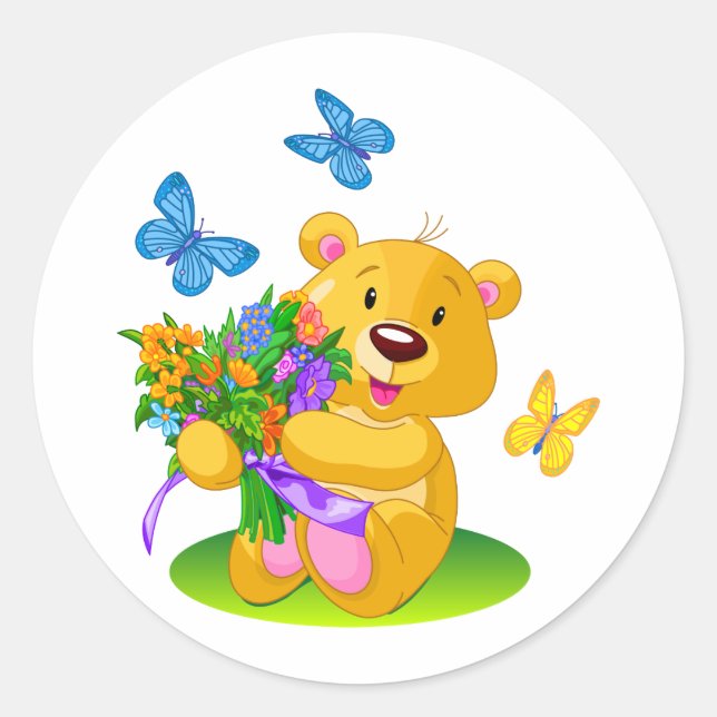 Cute teddy bear classic round sticker (Front)