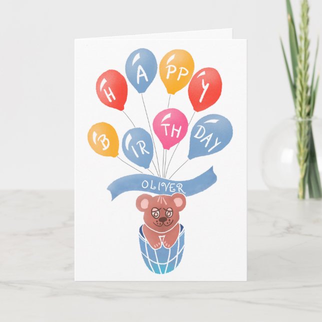 Cute Teddy Bear Colorful Balloons Boy Birthday Car Card (Front)