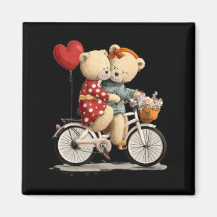 Cute Teddy Bear Couple with Flower Bike Graphic Magnet