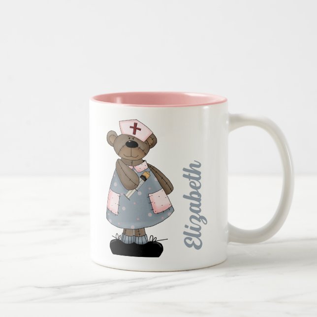 Cute Teddy Bear Custom Name Gift Mug for Nurse (Right)