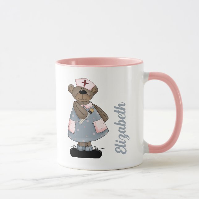 Cute Teddy Bear Custom Name Gift Mug for Nurse (Right)