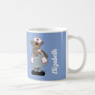 Cute Teddy Bear Custom Name Gift Mug for Nurse