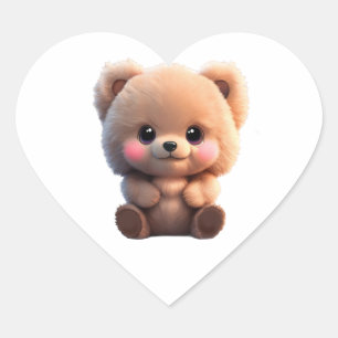 Cute teddy bear customizable background colour  heart sticker
