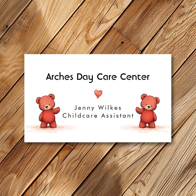 Cute Teddy Bear Daycare Centre Babysitting Business Card (Creator Uploaded)