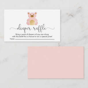 Cute Teddy Bear Diaper Raffle Baby Girl Shower Enclosure Card