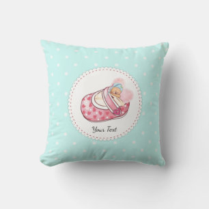 Cute Teddy Bear Dots Pattern Blue Throw Pillow