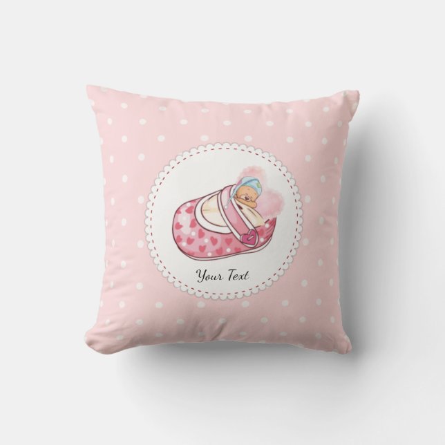 Cute Teddy Bear Dots Pattern Pink Throw Pillow (Front)