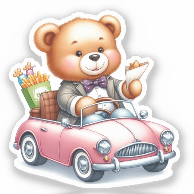 Cute Teddy Bear Driving Kawaii & Animal Lovers (Front)