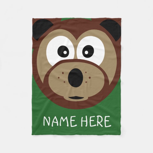 Cute Teddy Bear Face Kids Custom Name Fleece Blanket (Front)