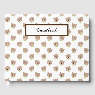 CUTE TEDDY BEAR FACES WITH GREEN BOWTIES GUEST BOOK
