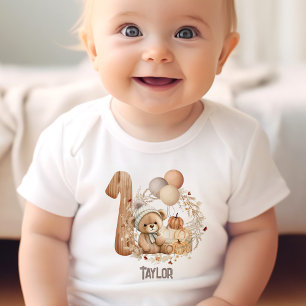 Cute Teddy Bear Fall Beary 1st Birthday Baby Bodysuit