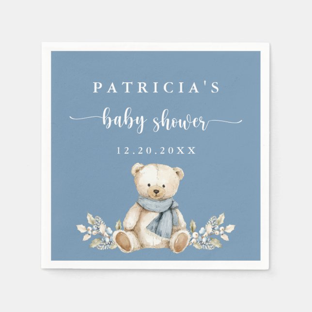 Cute Teddy Bear Festive Winter Baby Shower Napkin (Front)
