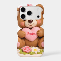 Cute Teddy Bear Figurine with Name Heart
