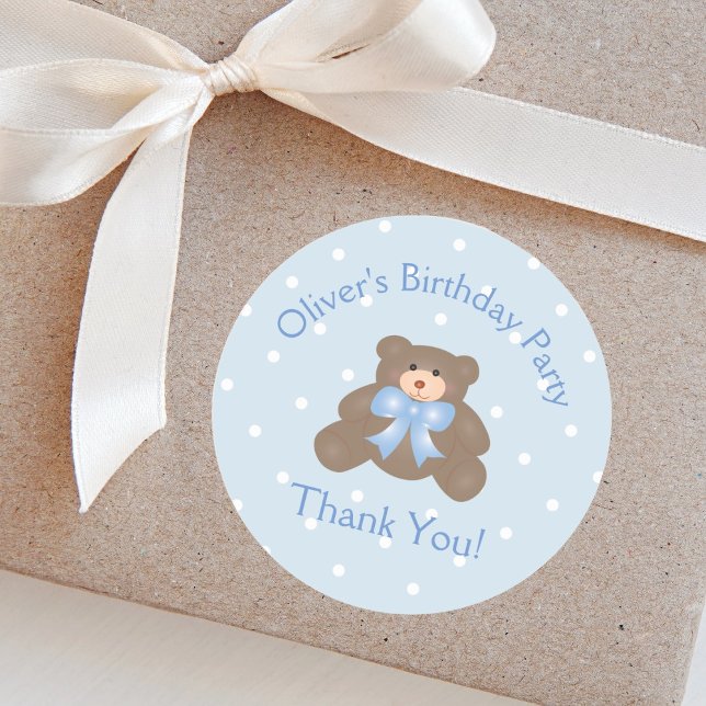 Cute Teddy Bear First Birthday Party Thank You Classic Round Sticker (Creator Uploaded)