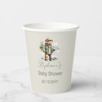 Cute Teddy Bear Fisherman Reel Excited Baby Shower