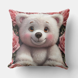 🧸🌸 Cute Teddy Bear Floral Love Gift ✨ Throw Pillow