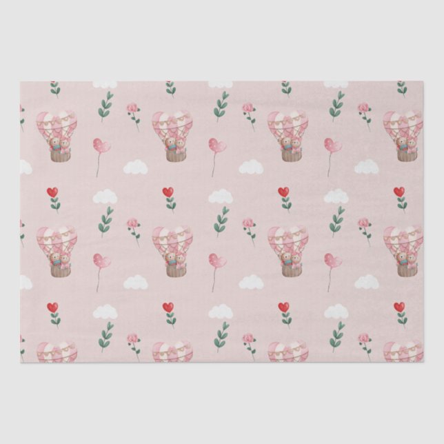 Cute teddy bear gift balloon Valentine's Day Tissue Paper (Front)