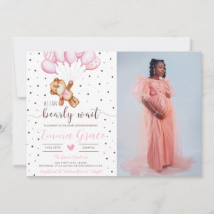 Cute Teddy Bear Girl Baby Shower Photo Invitation