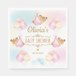 Cute Teddy Bear Girl Baby Shower Pink Paper Napkin