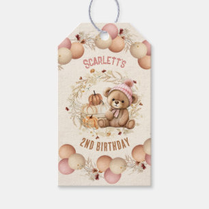 Cute Teddy Bear Girl Fall Birthday Favor Gift Tags