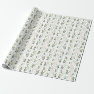cute teddy bear green background wrapping paper
