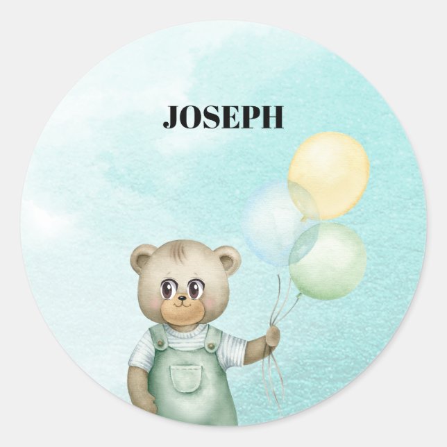 cute teddy bear green wallpaper classic round sticker (Front)