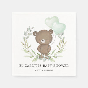 Cute Teddy Bear Greenery Balloons Coed Baby Shower Napkin