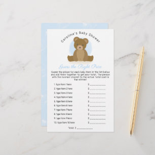 Cute Teddy Bear Guess Price Baby Boy Shower Game