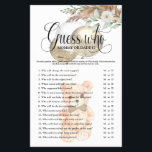 Cute Teddy Bear 'Guess Who' Baby Shower Game Flyer<br><div class="desc">Designed to coordinate with our 'Bearly Wait' Baby shower invitations. This cute baby shower 'Guess Who' Mommy or Daddy game features botanical greenery with dried pampas grass and white florals and an elegant template. Every question can be edited, so if you want to change them you can! All text is...</div>
