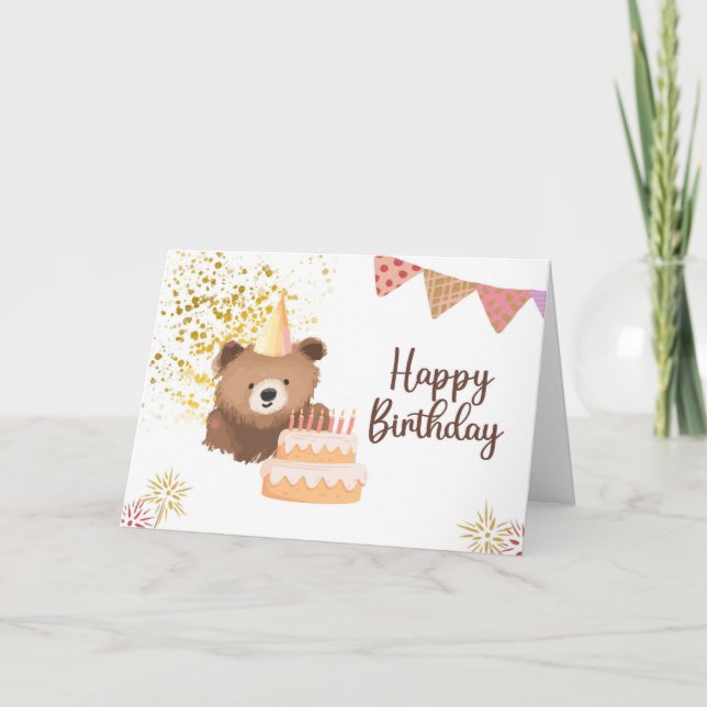 Cute Teddy Bear Happy Birthday Card (Front)