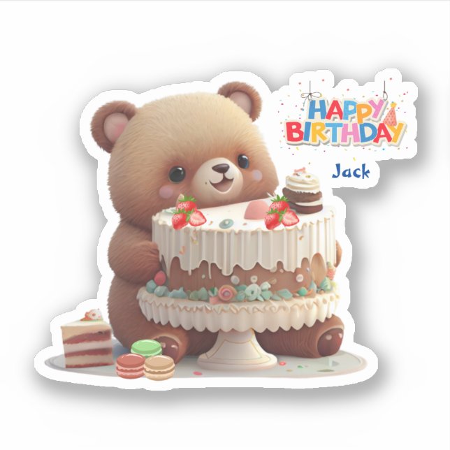 Cute Teddy Bear Happy Birthday Custom Cut Vinyl (Front)