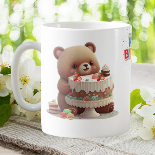 Cute Teddy Bear Happy Birthday Personalized Coffee Mug (Creator Uploaded)