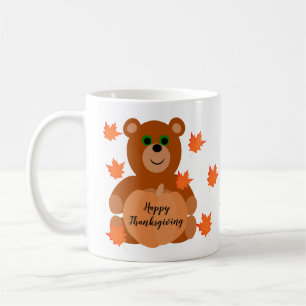 Cute Teddy Bear Happy Thanksgiving Pumpkin Leaves Coffee Mug