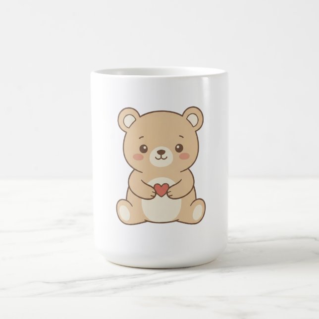 Cute Teddy Bear Heart Mug – Kawaii Bear Cup (Center)
