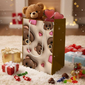Cute Teddy Bear & Hearts Gift Bag