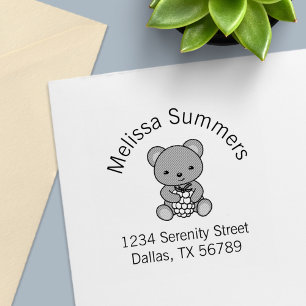 Cute Teddy Bear Holding a Berry Arch Address Self-inking Stamp