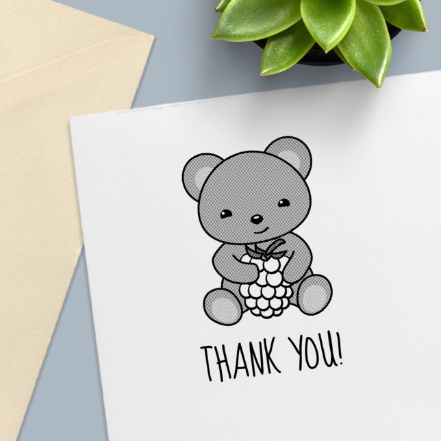 Cute Teddy Bear Holding a Berry Thank You Self-inking Stamp (Creator Uploaded)