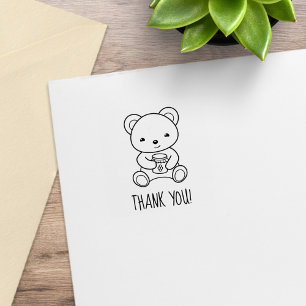 Cute Teddy Bear Holding a Honey Jar Thank You 1x1 Rubber Stamp