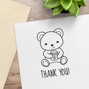 Cute Teddy Bear Holding a Honey Jar Thank You Rubber Stamp