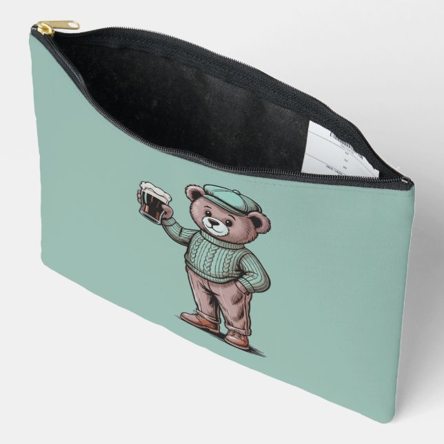 Cute Teddy Bear Holding Beer Accessory Pouch (Open)