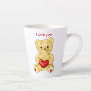 Cute Teddy Bear Holding Heart – Adorable Plush Toy Latte Mug