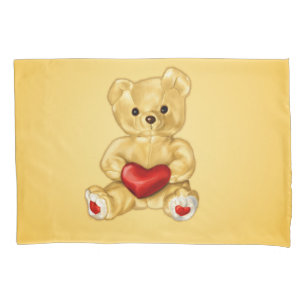 Cute Teddy Bear Holding Heart – Adorable Plush Toy Pillowcase