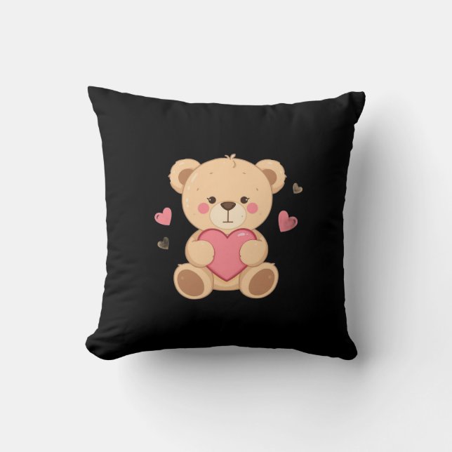 Cute Teddy Bear Holding Heart – love Throw Pillow (Front)