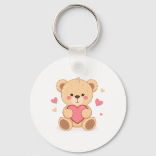 Cute Teddy Bear Holding Heart – Valentine Love Ill Keychain
