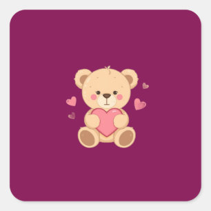 Cute Teddy Bear Holding Heart – Valentine Love Ill Square Sticker