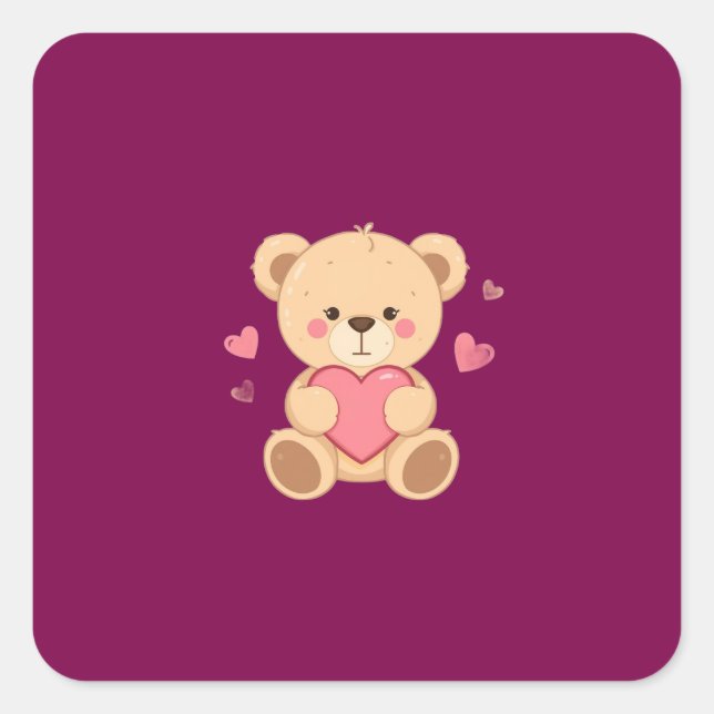 Cute Teddy Bear Holding Heart – Valentine Love Ill Square Sticker (Front)