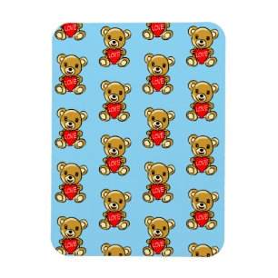 Cute Teddy Bear Holding Heart with Love – Adorable Magnet